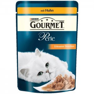 Gourmet Katzenfutter Perle Erlesene Streifen mit Huhn 85g