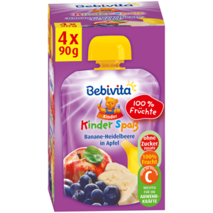 Bebivita Kinder-Spaß Banane-Heidelbeere in Apfel 4x90g