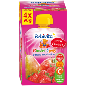 Bebivita Kinder-Spaß Erdbeere in Apfel-Birne 4x90g
