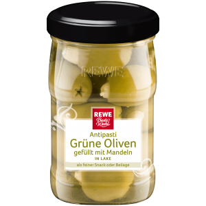 REWE Beste Wahl Grüne Oliven gefüllt mit Mandeln 160g