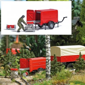 Busch Action Set: Schlauchtransportanhänger mit Tragkraftspritze H0
