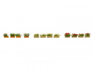 Noch Blumenkästen blühend rot, weiß und gelb H0